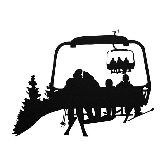 PERSONALIZED CHAIRLIFT SKI & SNOWBOARD FAMILY METAL WALL ART, 1 SKIING DAD, 1 SNOWBOARDING MOM, 2 SKIING CHILDREN  (🇺🇸 MADE IN THE USA) - Powderaddicts