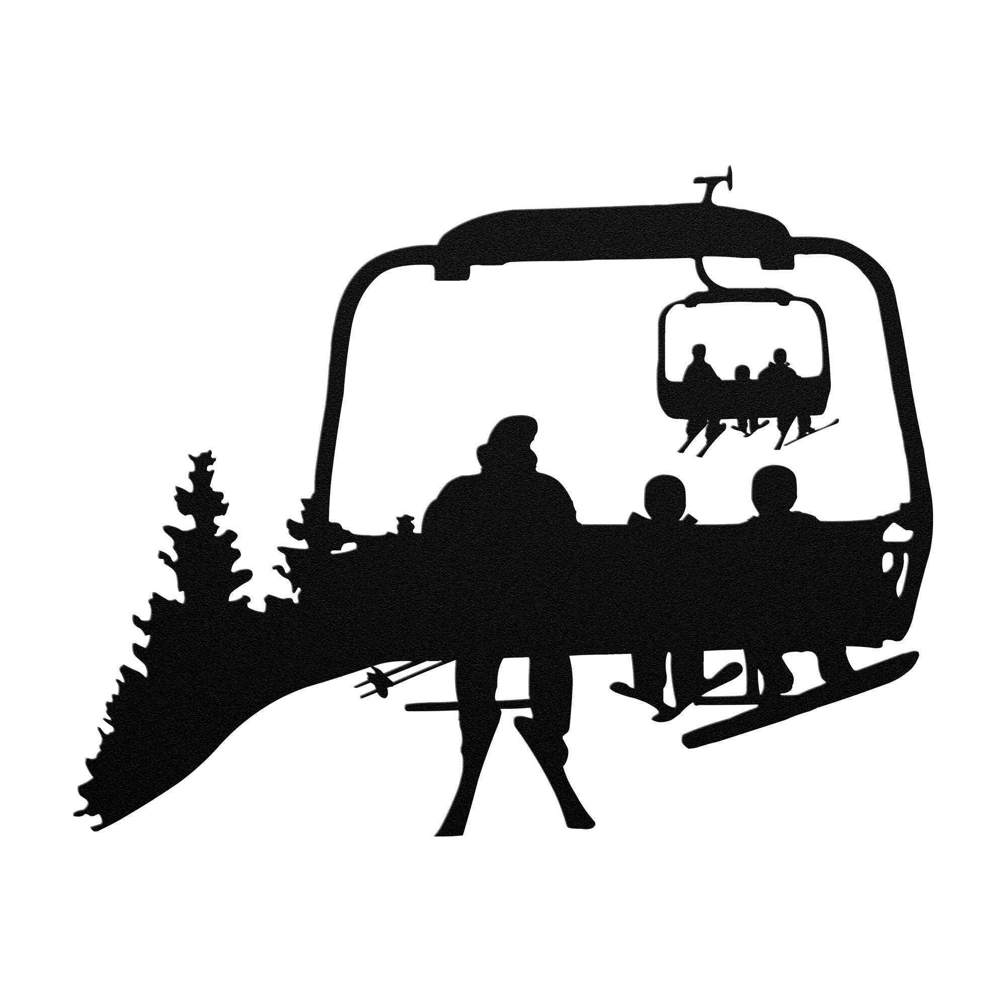 PERSONALIZED CHAIRLIFT SKI & SNOWBOARD FAMILY METAL WALL ART, 1 SKIING DAD, 1 SKIING CHILD, 1 SNOWBOARDING CHILD  (🇺🇸 MADE IN THE USA)