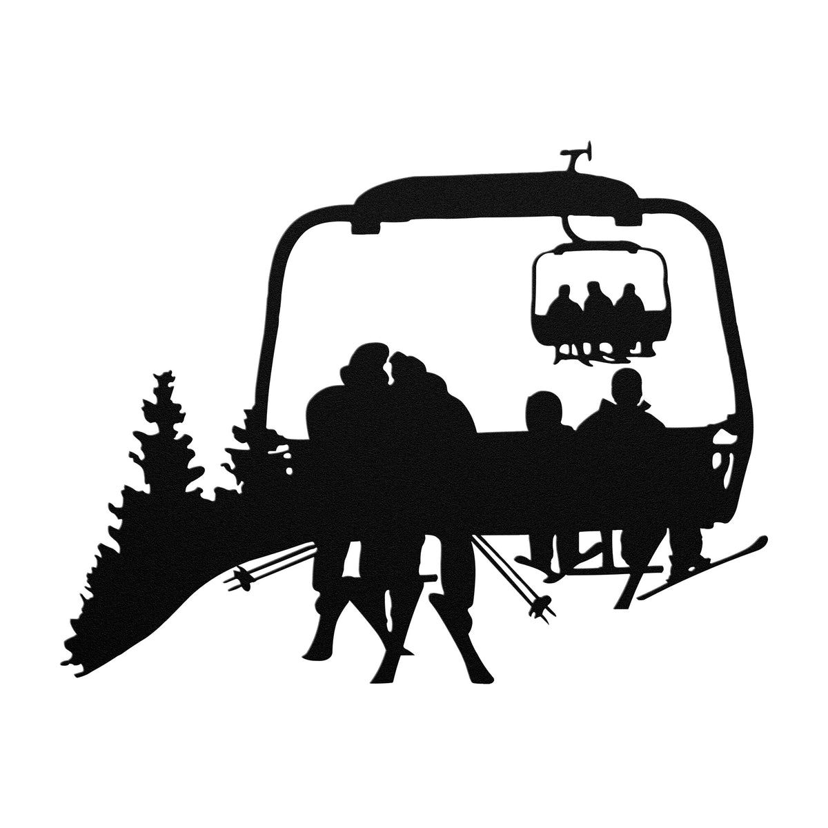PERSONALIZED CHAIRLIFT SKIING FAMILY METAL WALL ART, 2 SKIING PARENTS, 2 SKIING CHILDREN (🇺🇸 MADE IN THE USA)