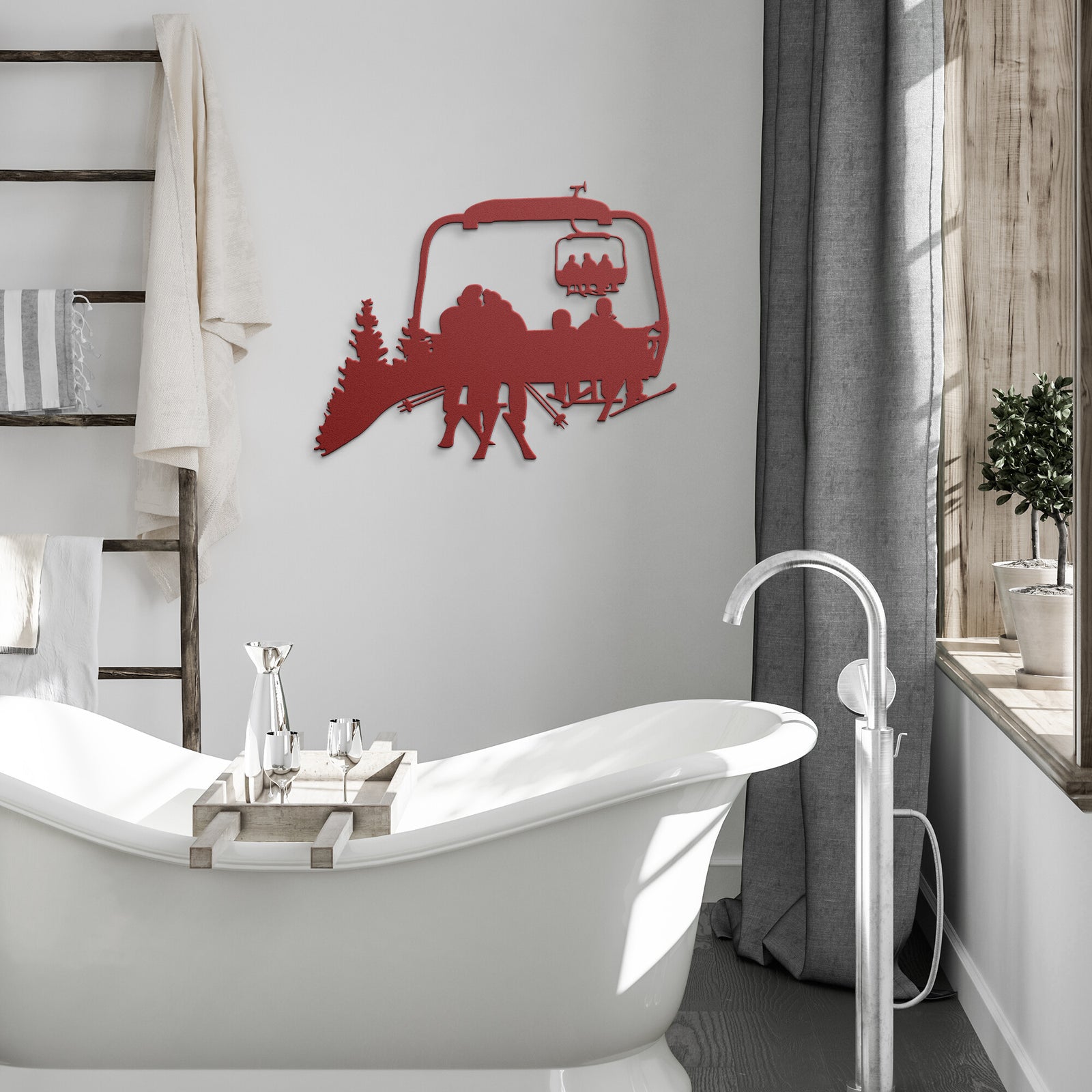 PERSONALIZED CHAIRLIFT SKIING FAMILY METAL WALL ART, 2 SKIING PARENTS, 2 SKIING CHILDREN (🇺🇸 MADE IN THE USA)