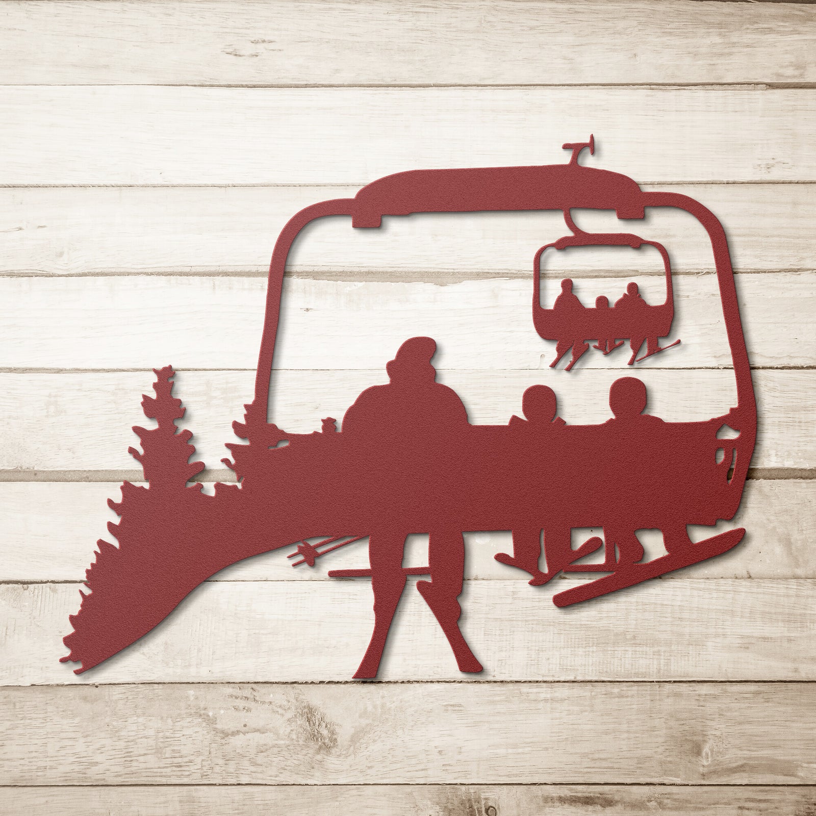 PERSONALIZED CHAIRLIFT SKI & SNOWBOARD FAMILY METAL WALL ART, 1 SKIING DAD, 1 SKIING CHILD, 1 SNOWBOARDING CHILD  (🇺🇸 MADE IN THE USA)