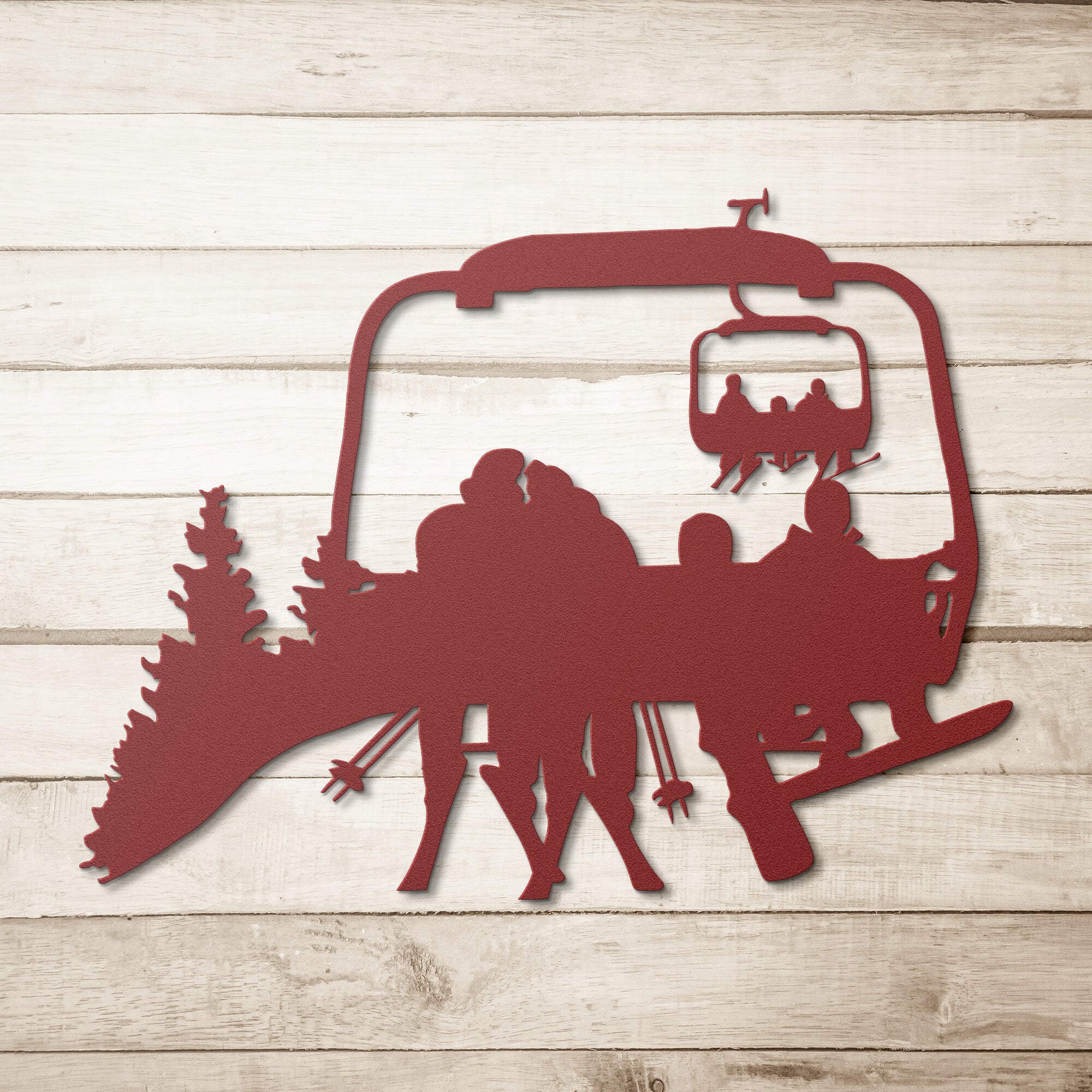 PERSONALIZED CHAIRLIFT SKI & SNOWBOARD FAMILY METAL WALL ART, 2 SKIING PARENTS, 2 SNOWBOARDING CHILDREN  (🇺🇸 MADE IN THE USA)