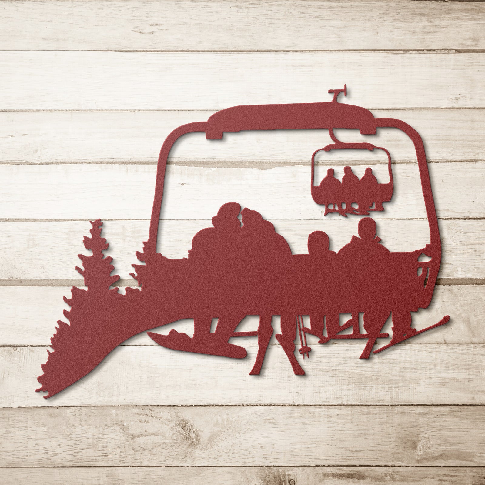 PERSONALIZED CHAIRLIFT SKI & SNOWBOARD FAMILY METAL WALL ART, 1 SNOWBOARDING DAD, 1 SKIING MOM, 2 SKIING CHILDREN (🇺🇸 MADE IN THE USA)