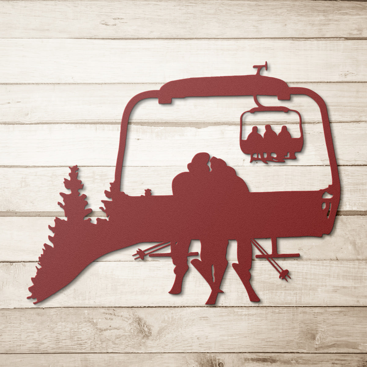PERSONALIZED CHAIRLIFT SKIING COUPLE METAL WALL ART (🇺🇸 MADE IN THE USA)