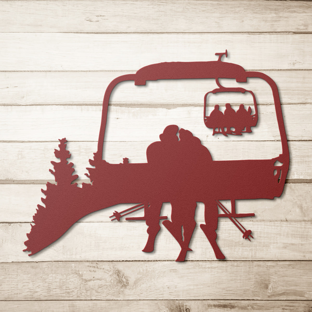 PERSONALIZED CHAIRLIFT SKIING COUPLE METAL WALL ART (🇺🇸 MADE IN THE USA)