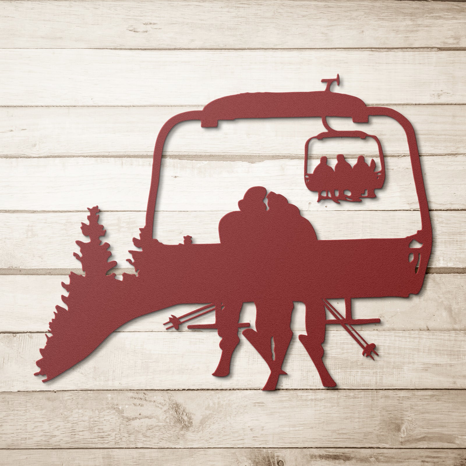 PERSONALIZED CHAIRLIFT SKIING COUPLE METAL WALL ART (🇺🇸 MADE IN THE USA)