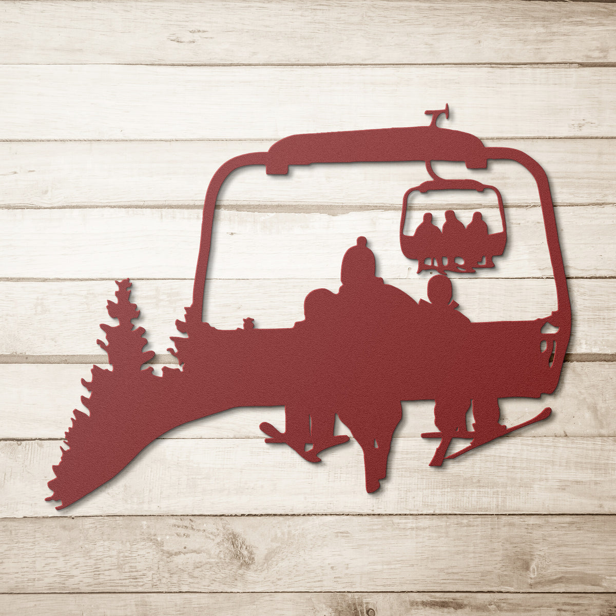 PERSONALIZED CHAIRLIFT SKIING FAMILY METAL, 1 SKIING PARENT, 2 SKIING CHILDREN ART (🇺🇸 MADE IN THE USA)