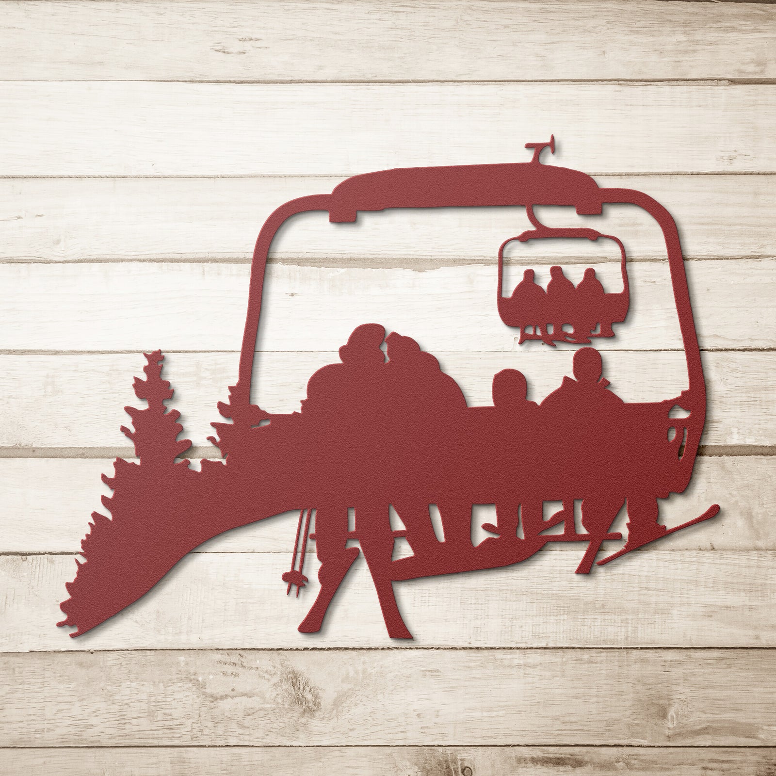 PERSONALIZED CHAIRLIFT SKI & SNOWBOARD FAMILY METAL WALL ART, 1 SKIING DAD, 1 SNOWBOARDING MOM, 2 SKIING CHILDREN  (🇺🇸 MADE IN THE USA)