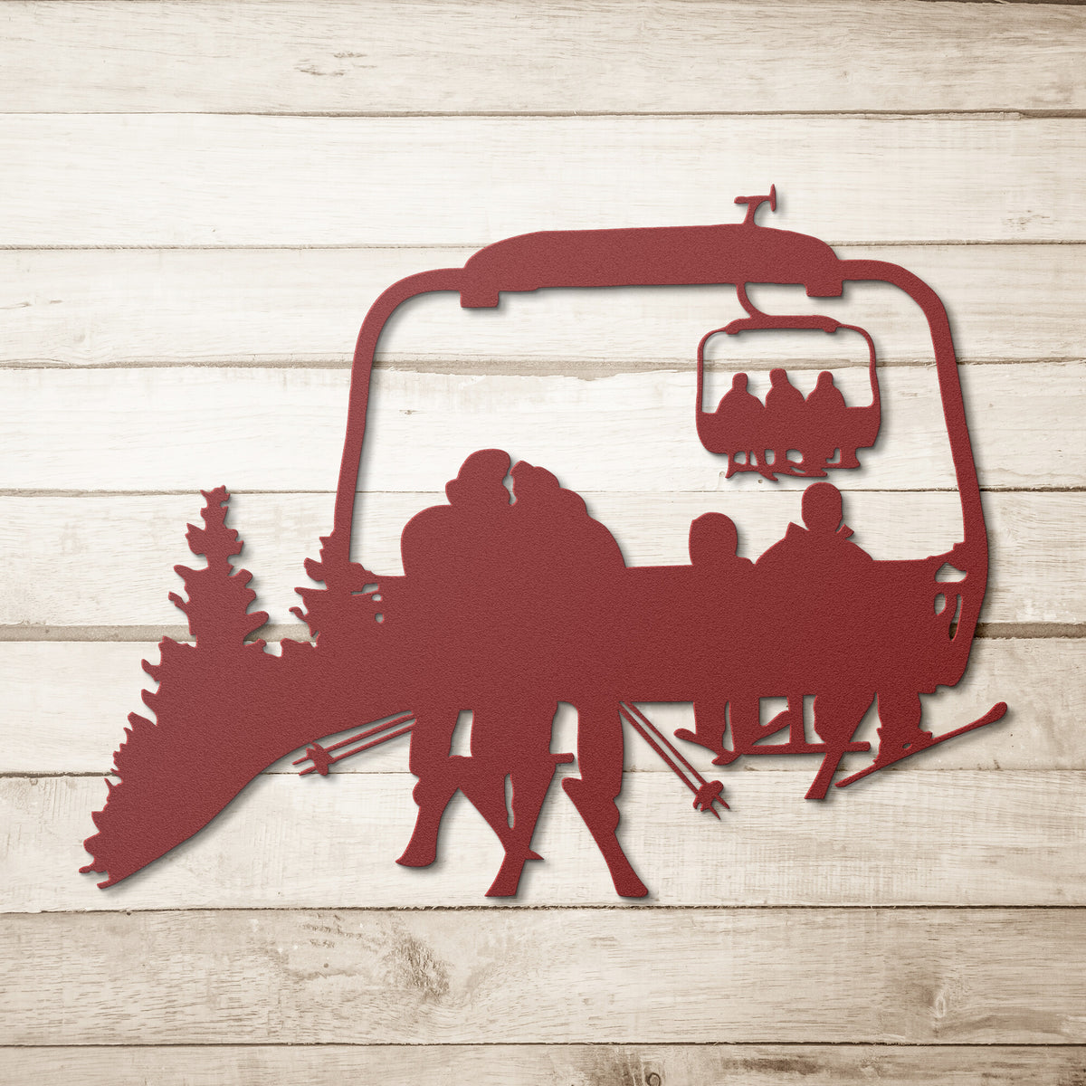 PERSONALIZED CHAIRLIFT SKIING FAMILY METAL WALL ART, 2 SKIING PARENTS, 2 SKIING CHILDREN (🇺🇸 MADE IN THE USA)