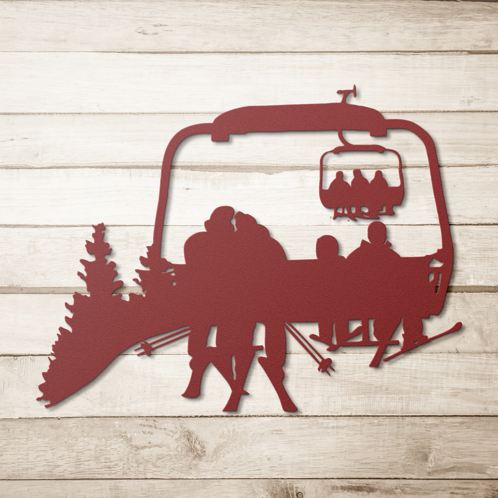 PERSONALIZED CHAIRLIFT SKIING FAMILY METAL WALL ART, 2 SKIING PARENTS, 2 SKIING CHILDREN (🇺🇸 MADE IN THE USA)