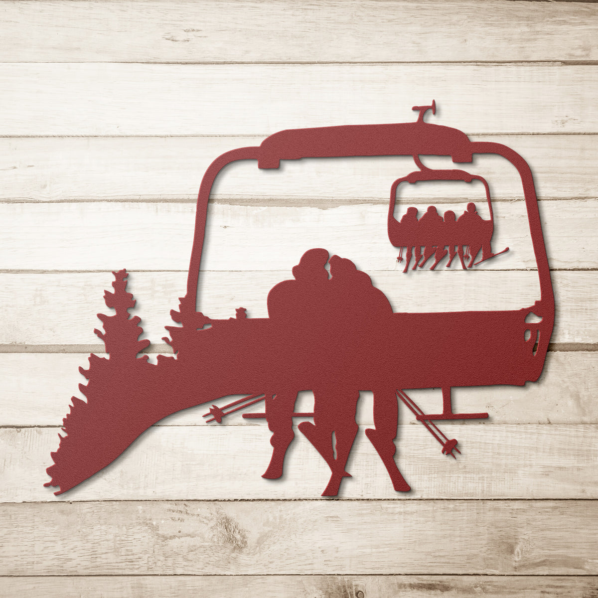 PERSONALIZED CHAIRLIFT SKIING COUPLE METAL WALL ART (🇺🇸 MADE IN THE USA)