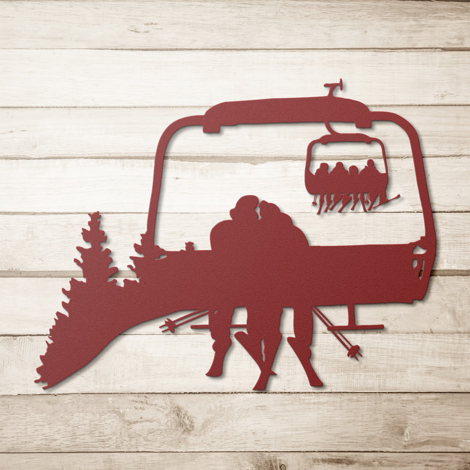 PERSONALIZED CHAIRLIFT SKIING COUPLE METAL WALL ART (🇺🇸 MADE IN THE USA)