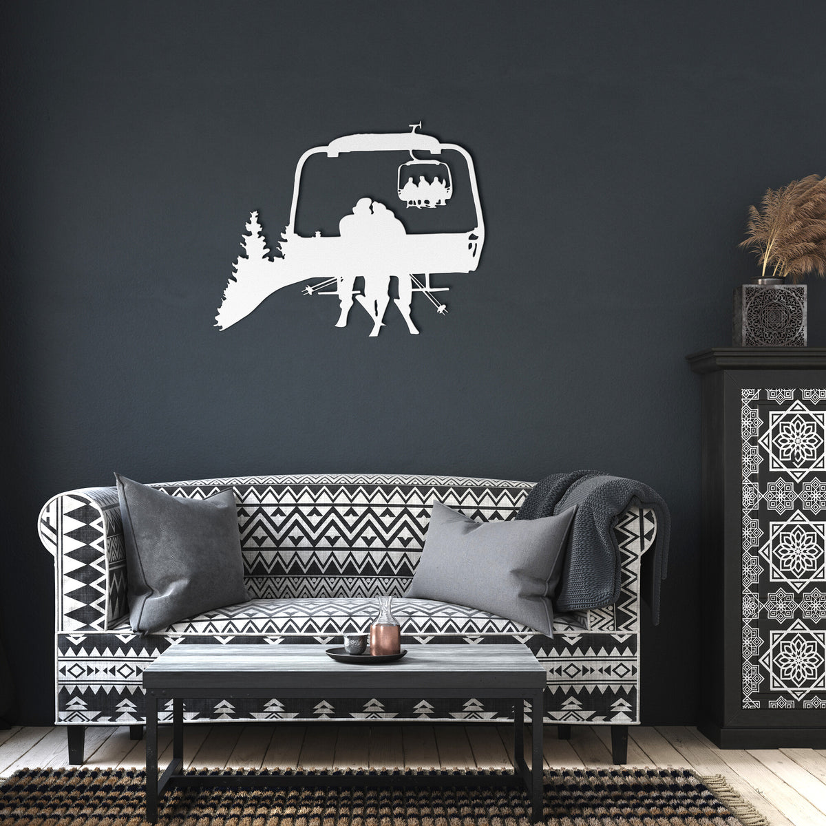 PERSONALIZED CHAIRLIFT SKIING COUPLE METAL WALL ART (🇺🇸 MADE IN THE USA)