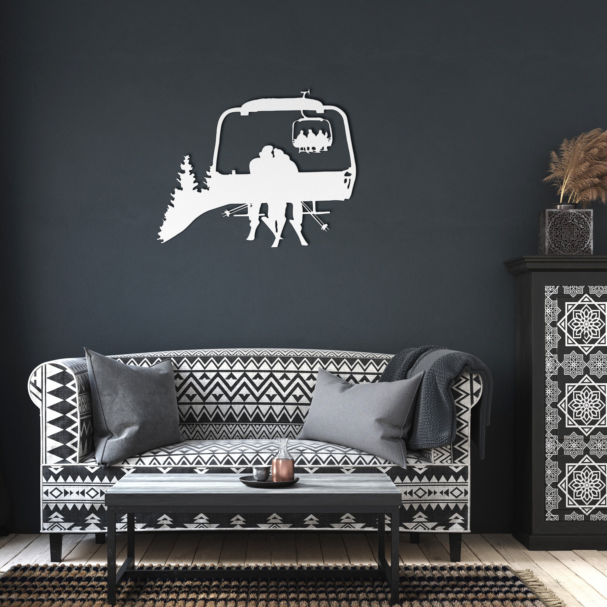 PERSONALIZED CHAIRLIFT SKIING COUPLE METAL WALL ART (🇺🇸 MADE IN THE USA)
