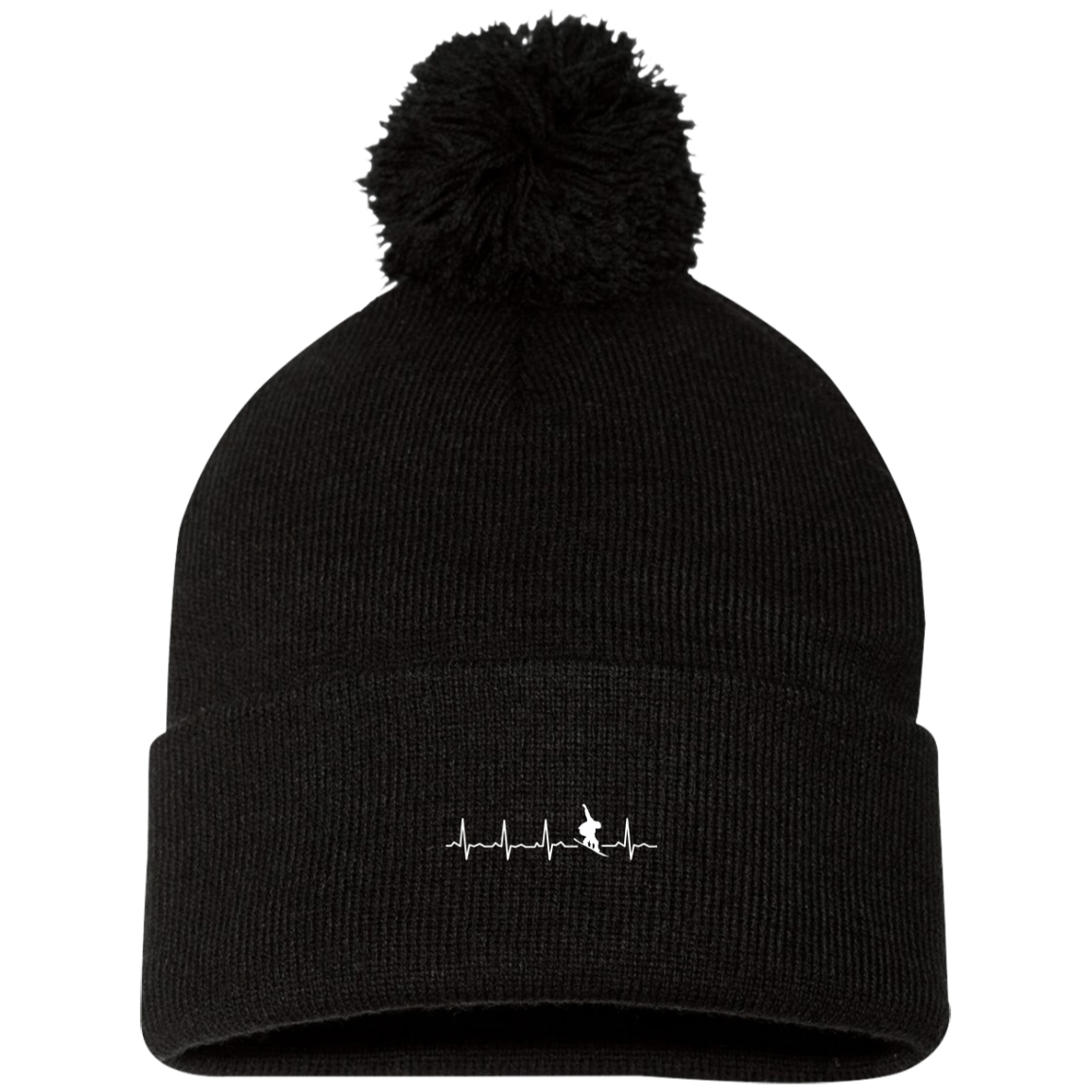 Snowboard is My Heartbeat Pom Pom Knit Cap - Powderaddicts