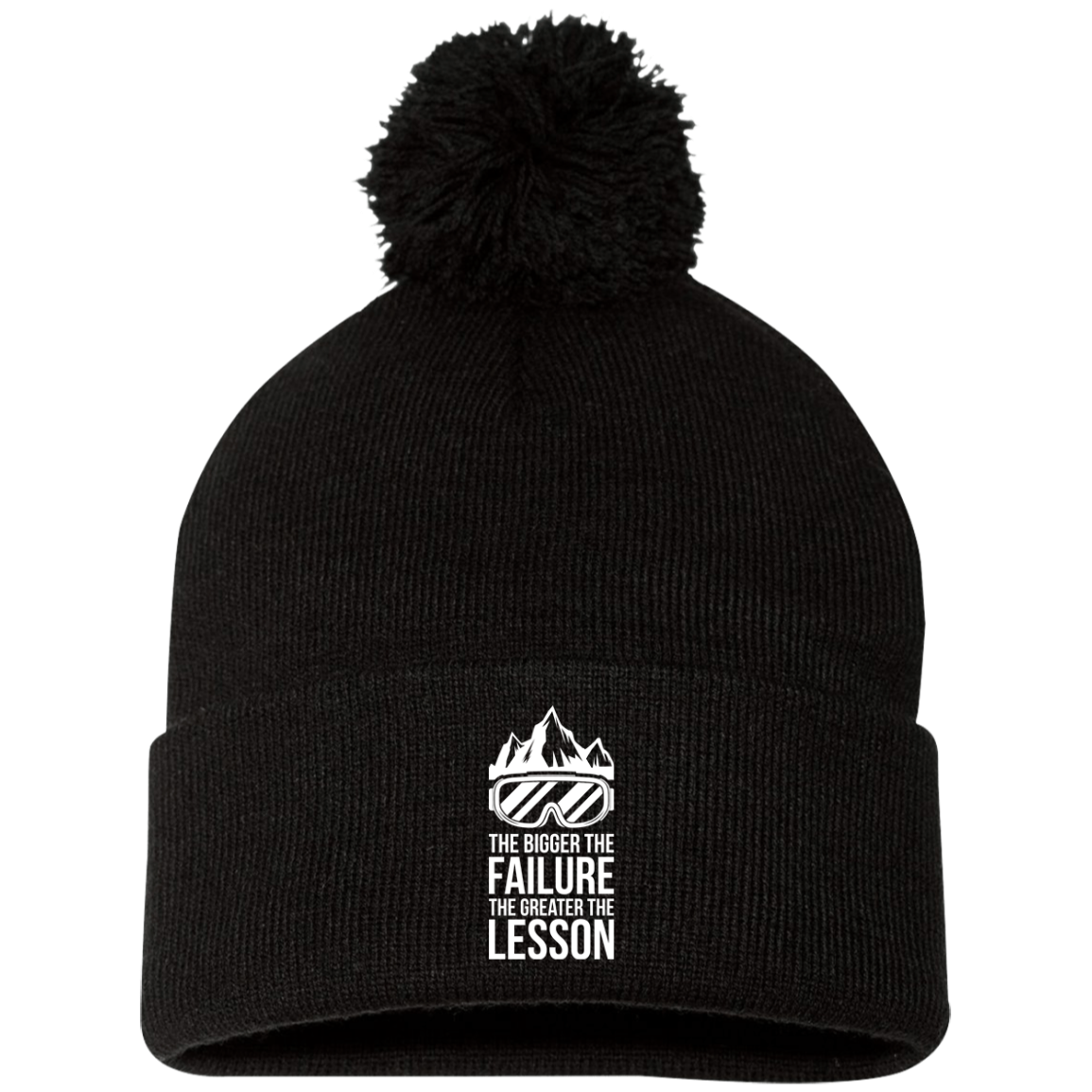 The Bigger The Failure The Greater The Lesson Pom Pom Knit Cap - Powderaddicts