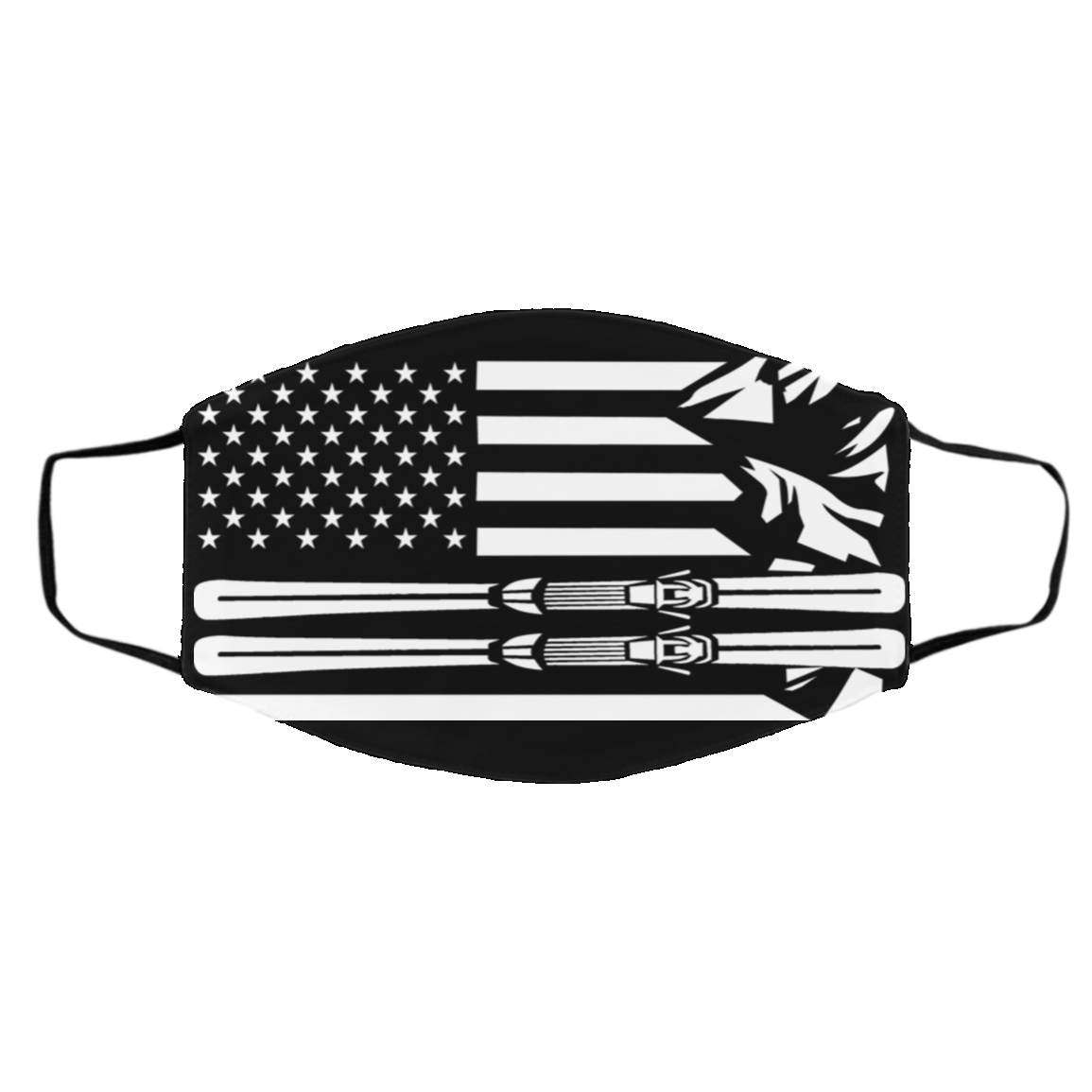 US Ski Flag All White Adult Face Mask - Powderaddicts