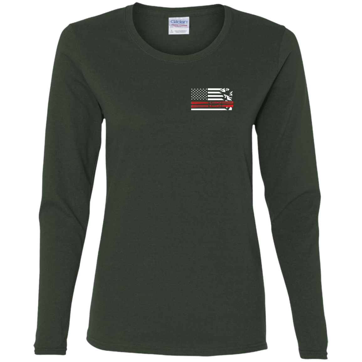 US Ski Flag Thin Red Line Ladies' Cotton Long Sleeve T-Shirt - Powderaddicts