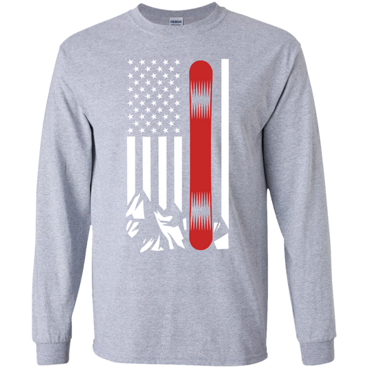 USA Snowboard Flag Thin Red Line G240B Youth LS T-Shirt - Powderaddicts