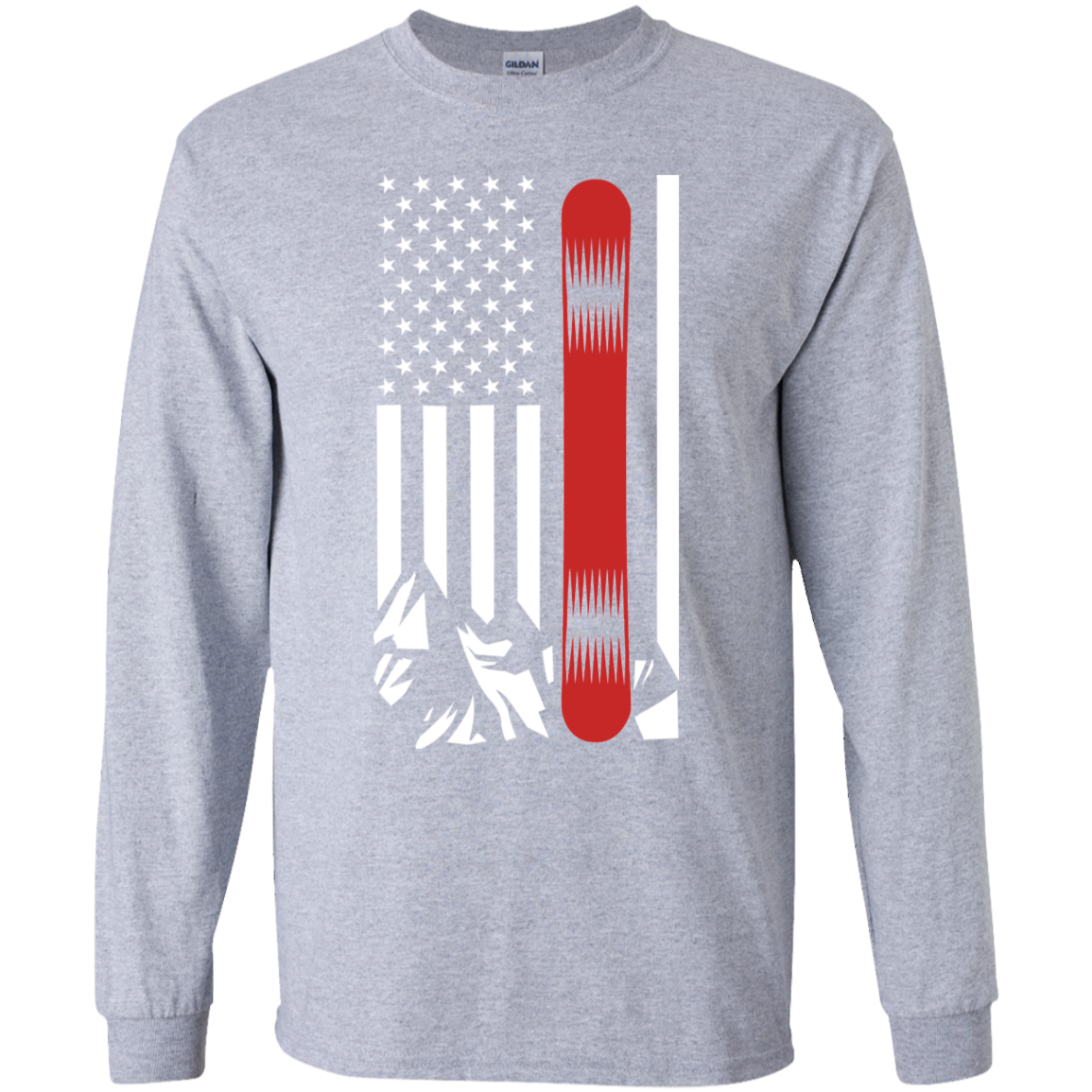 USA Snowboard Flag Thin Red Line G240B Youth LS T-Shirt - Powderaddicts