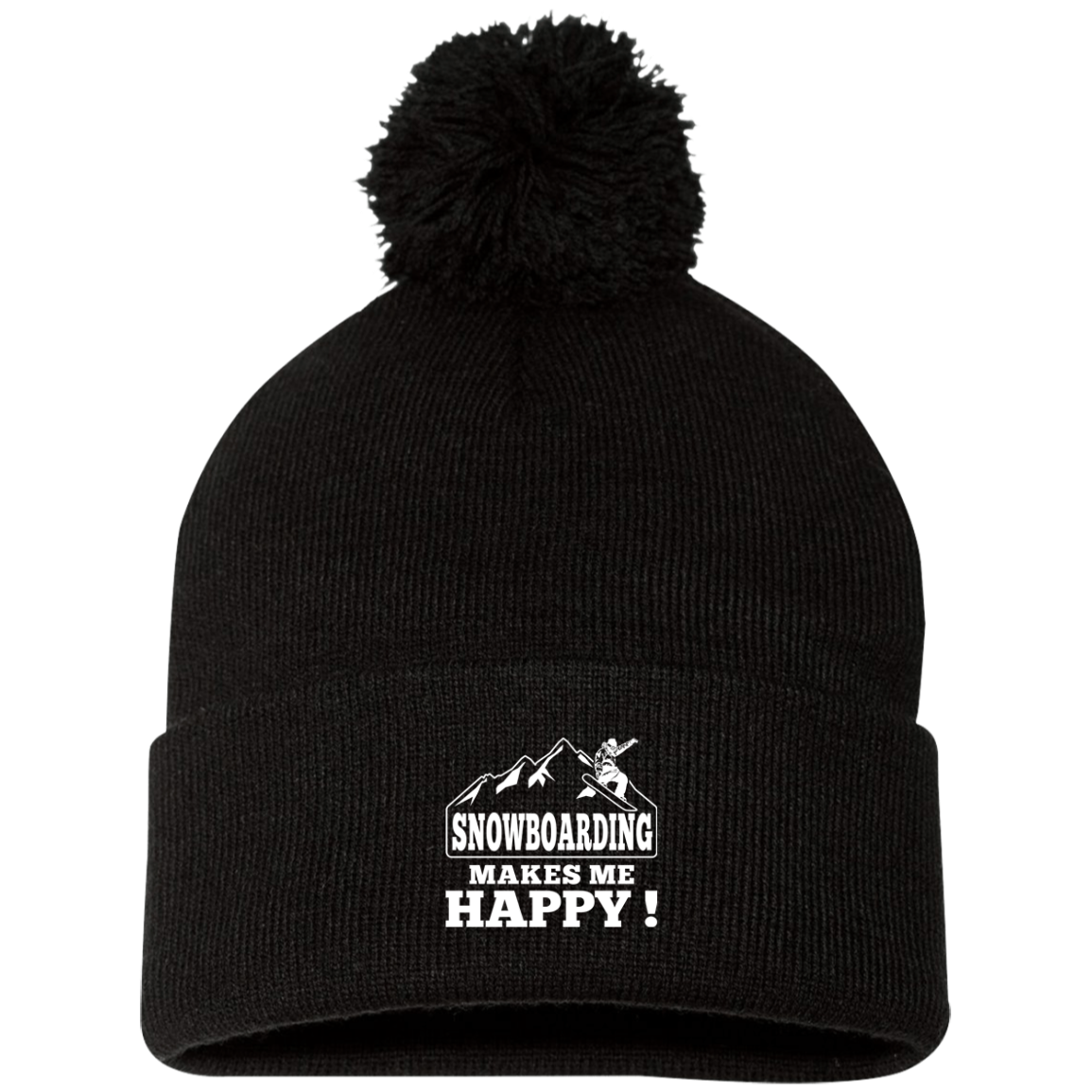 Snowboarding Makes Me Happy Pom Pom Knit Cap - Powderaddicts