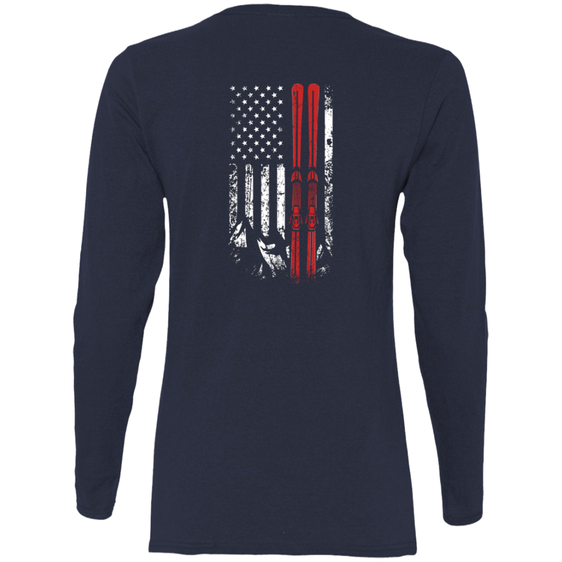 US Ski Flag Thin Red Line Ladies' Cotton Long Sleeve T-Shirt - Powderaddicts