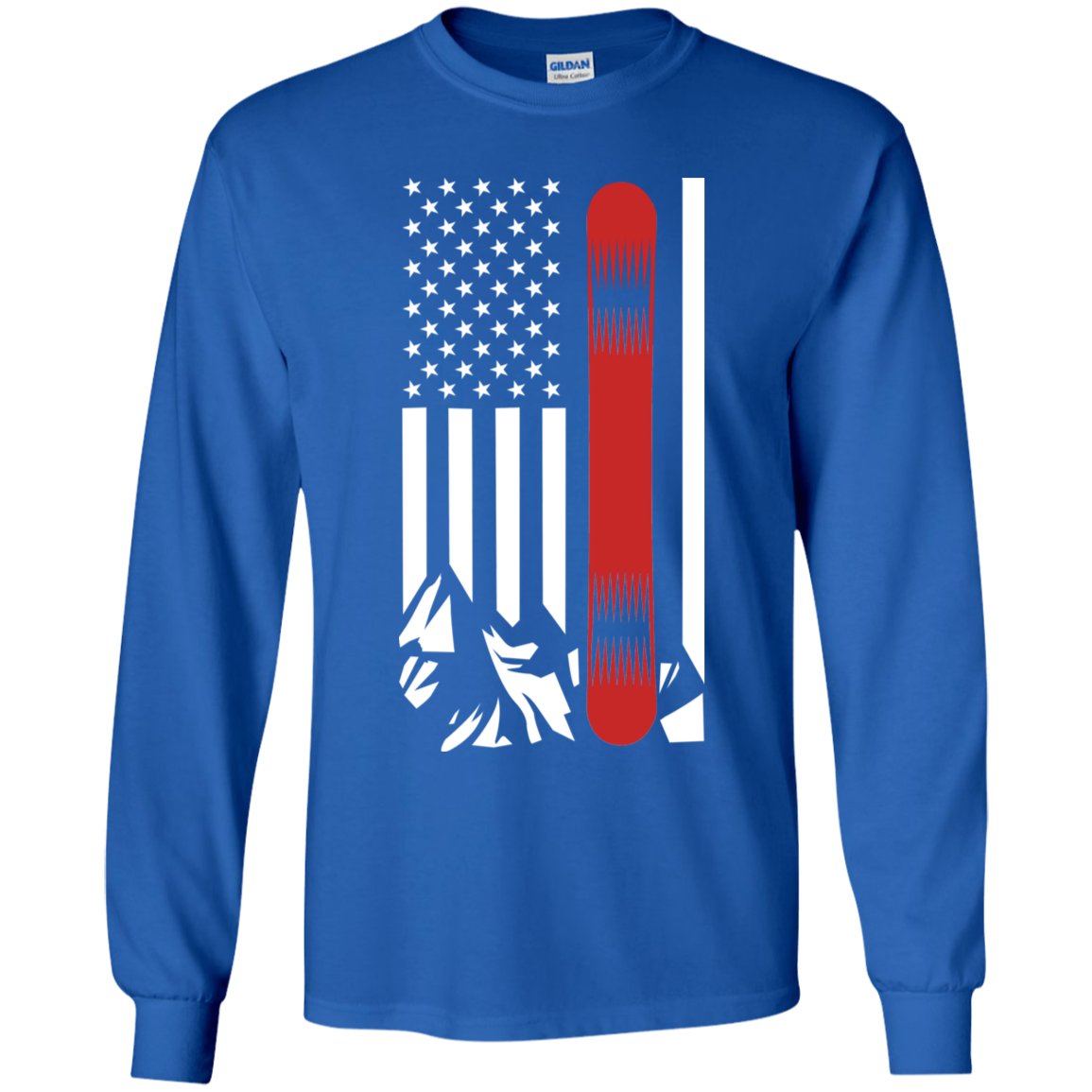 USA Snowboard Flag Thin Red Line G240B Youth LS T-Shirt - Powderaddicts