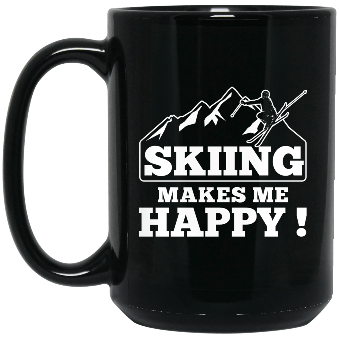 Skiing Makes Me Happy Men's Black Mug - Powderaddicts