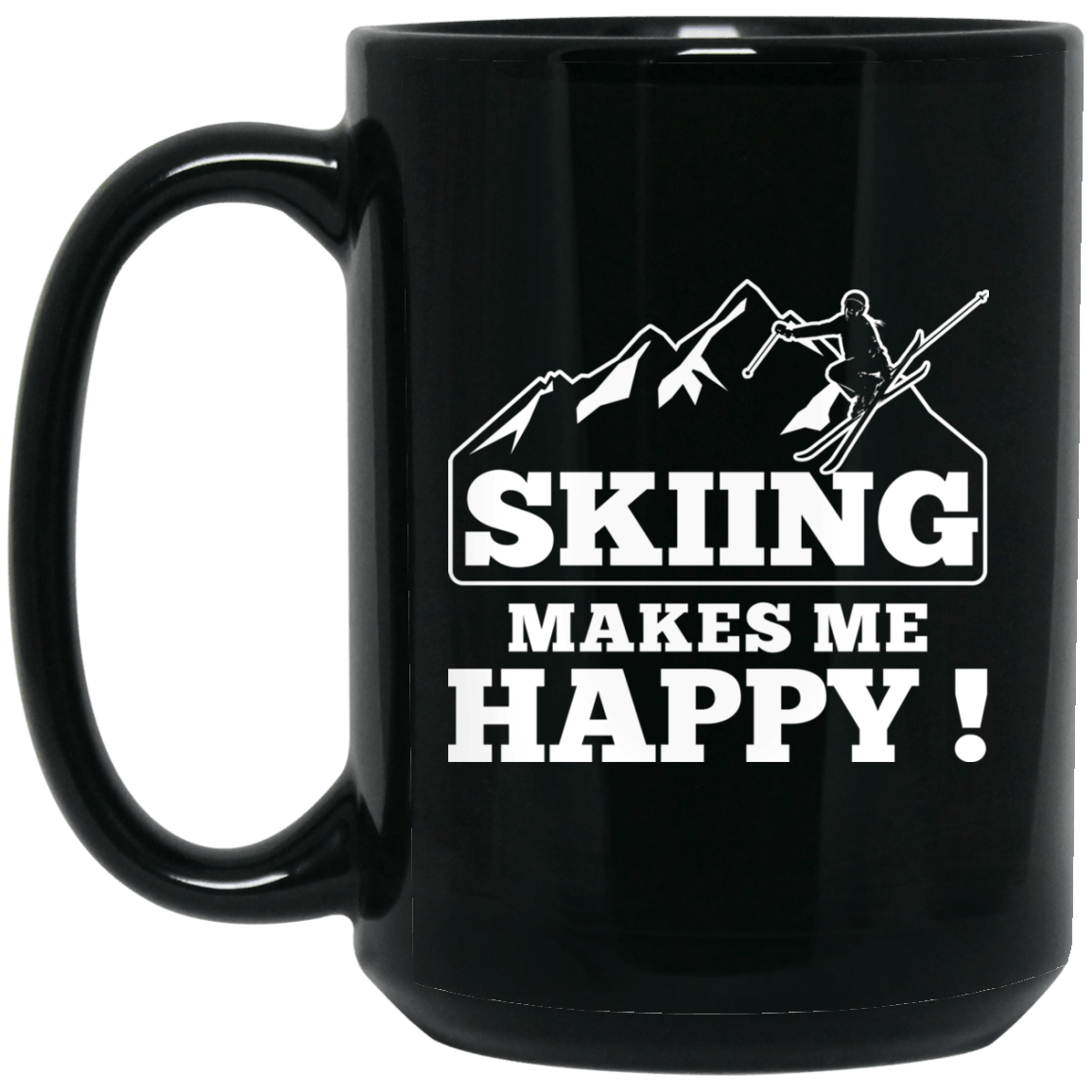 Skiing Makes Me Happy Black Mugs - Powderaddicts
