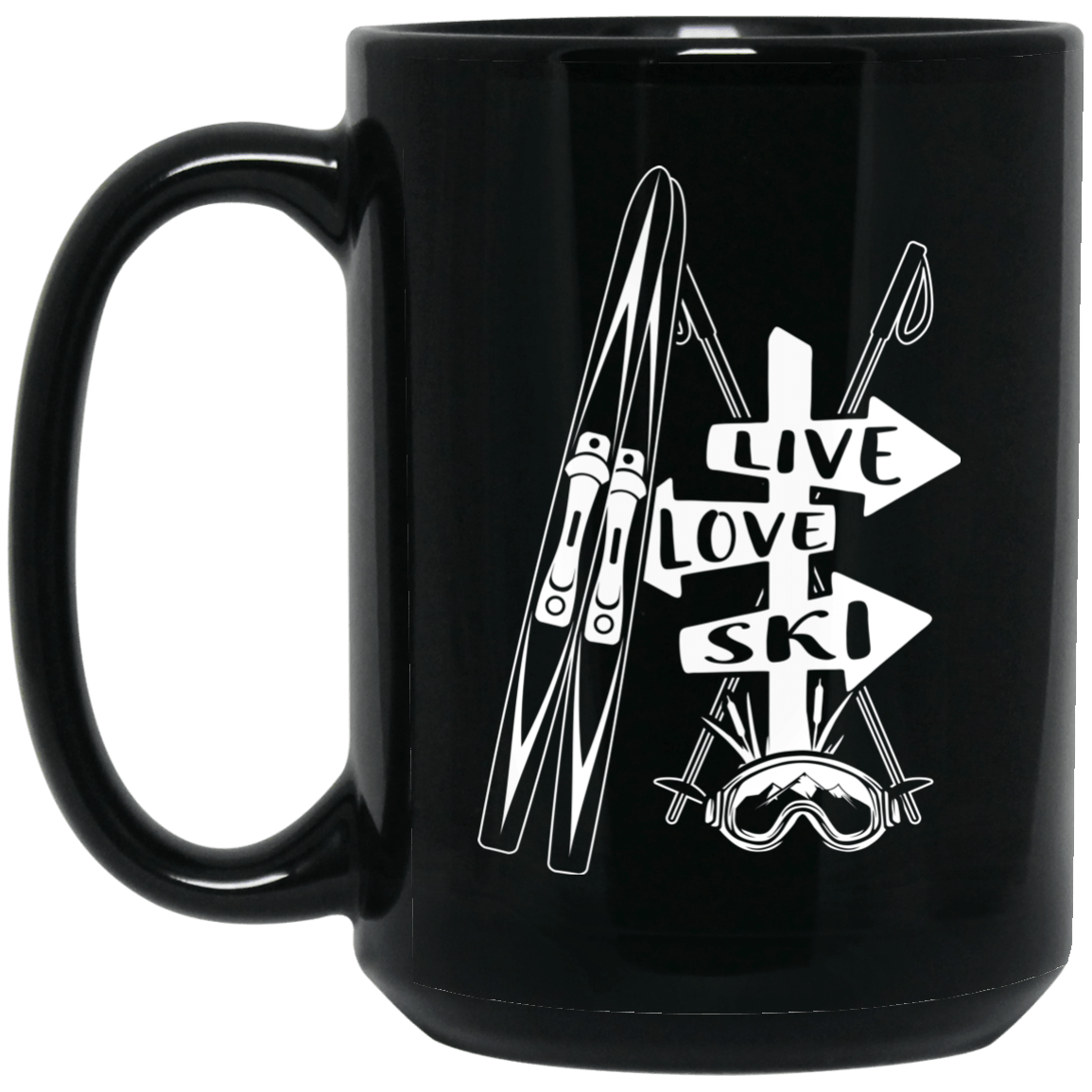 Live Love Ski Black Mugs - Powderaddicts