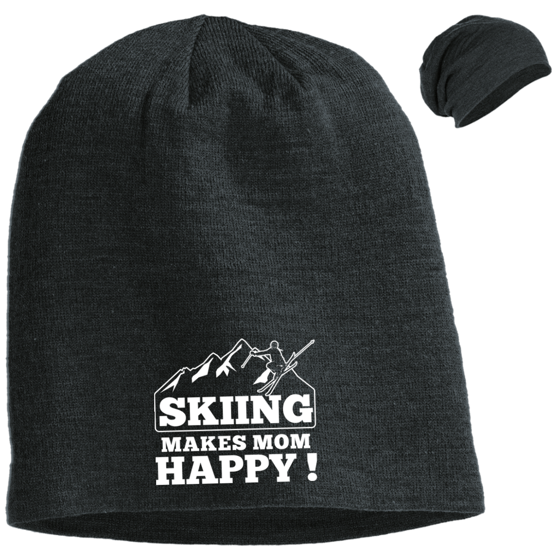 Skiing Makes Mom Happy Slouch Beanie - Powderaddicts