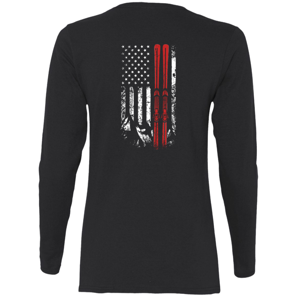 US Ski Flag Thin Red Line Ladies' Cotton Long Sleeve T-Shirt - Powderaddicts