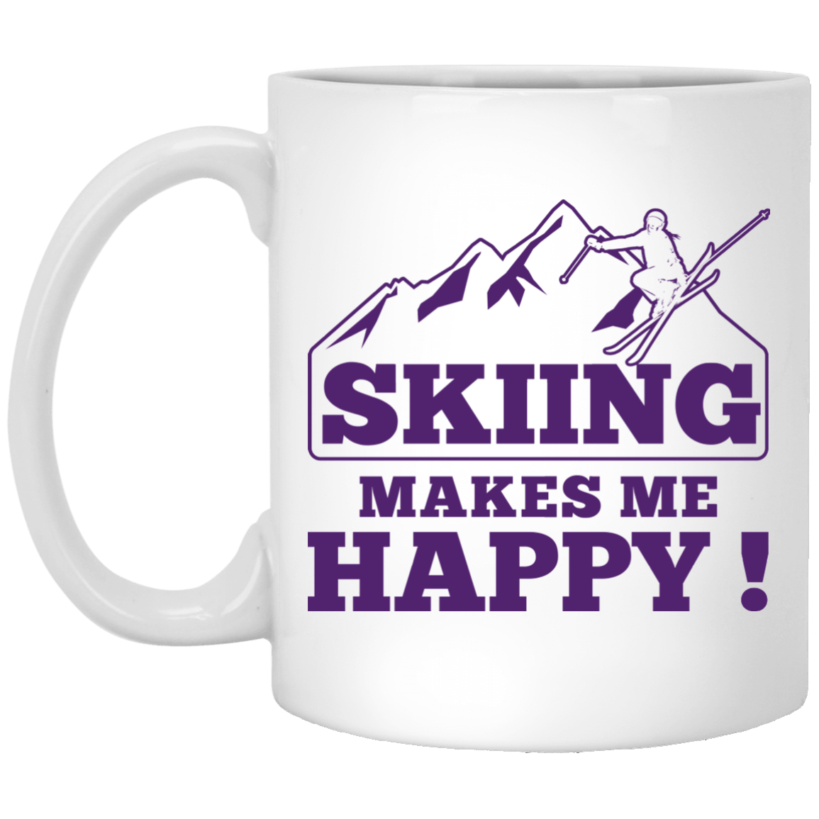 Skiing Makes Me Happy White Mugs - Powderaddicts