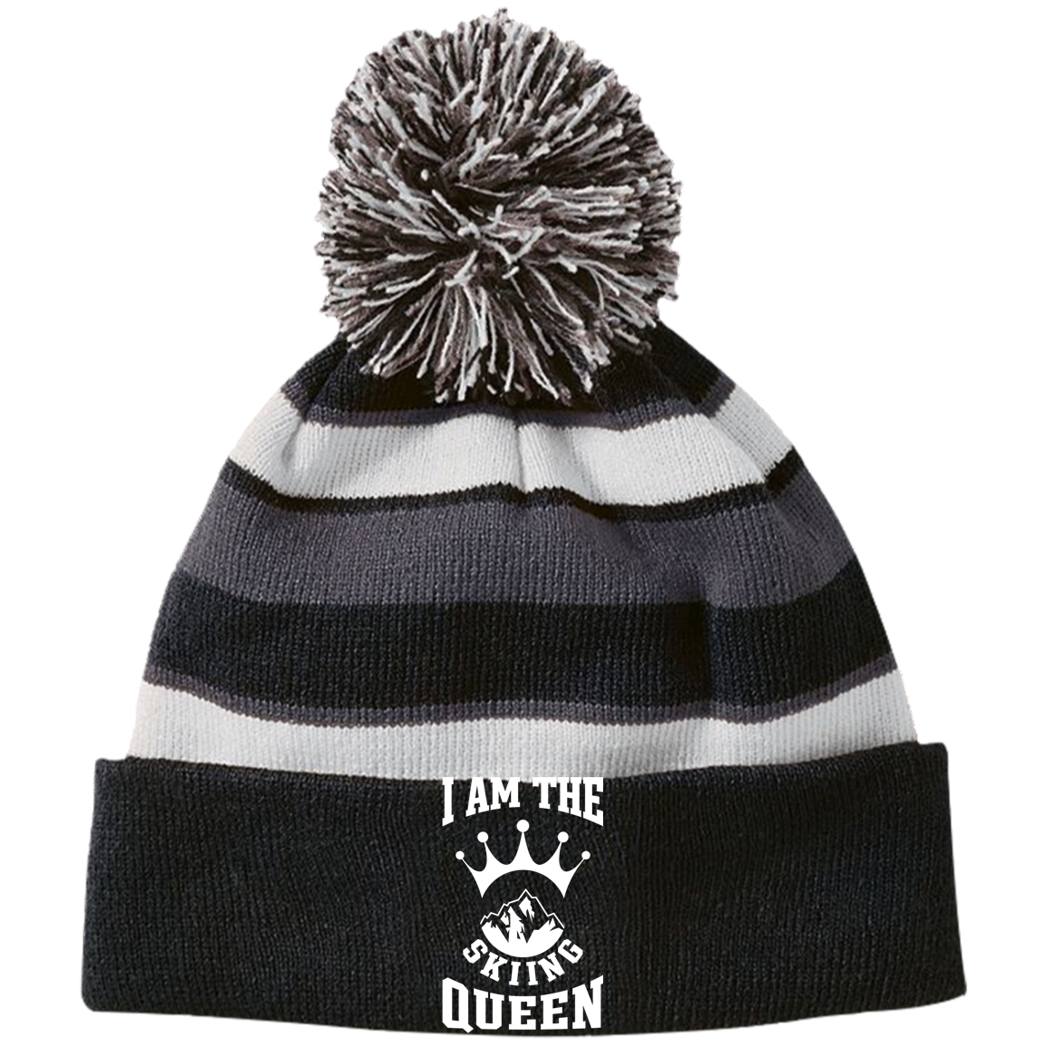 I am The Skiing Queen Striped Beanie - Powderaddicts