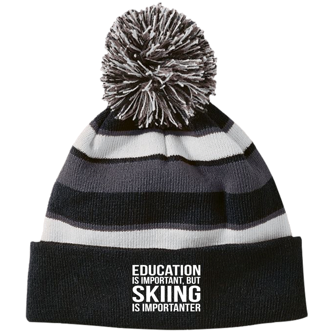 Education is Important but Skiing is Importanter Striped Beanie - Powderaddicts