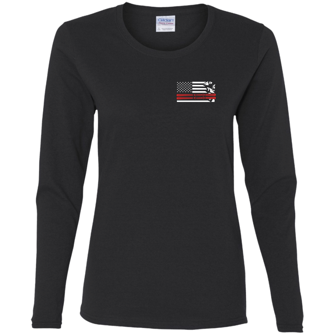 US Ski Flag Thin Red Line Ladies' Cotton Long Sleeve T-Shirt - Powderaddicts