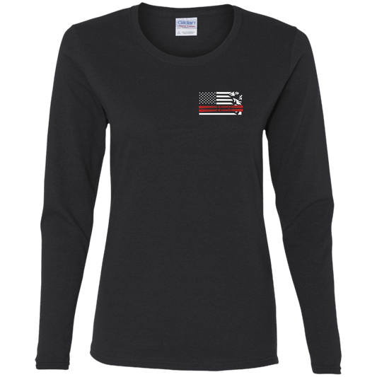 US Ski Flag Thin Red Line Ladies' Cotton Long Sleeve T-Shirt - Powderaddicts