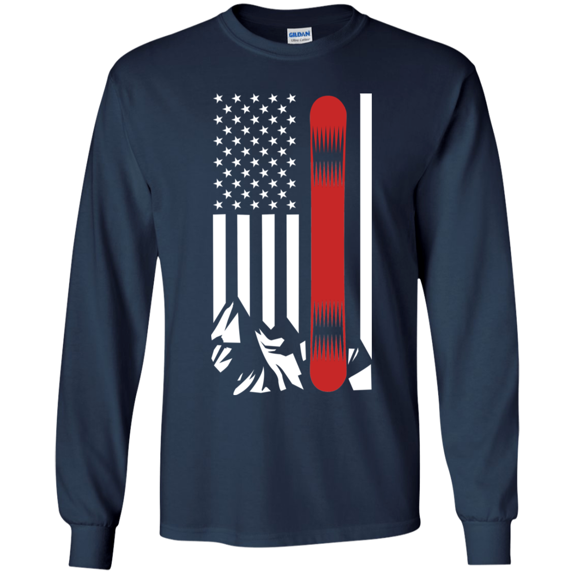 USA Snowboard Flag Thin Red Line G240B Youth LS T-Shirt - Powderaddicts