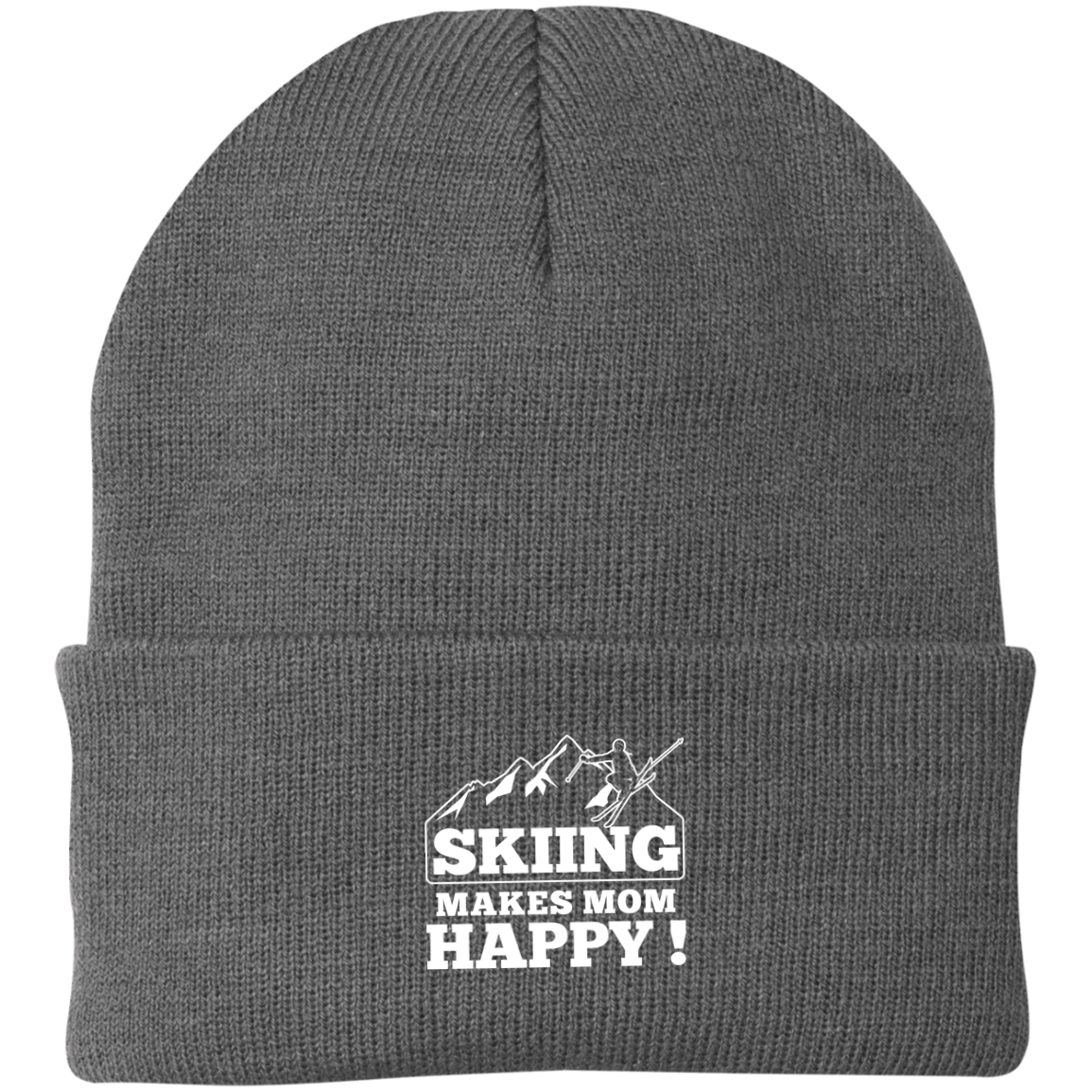 Skiing Makes Mom Happy Knit Cap - Powderaddicts