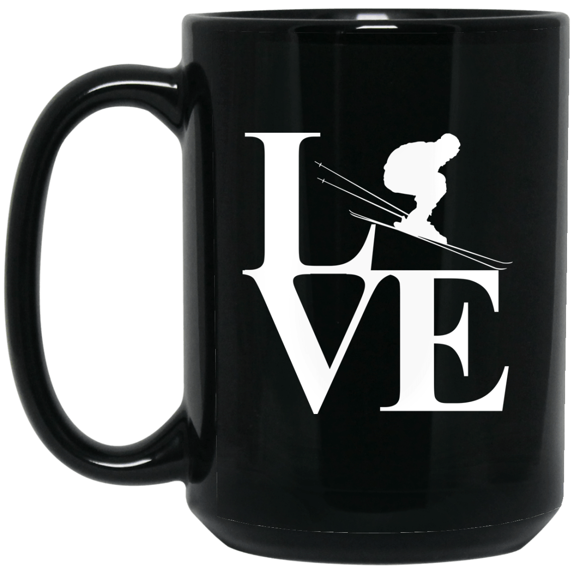 Love Skiing Black Mug - Powderaddicts