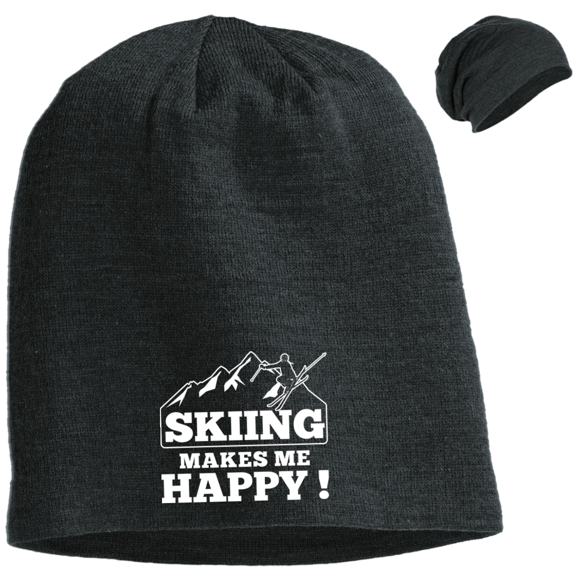 Skiing Makes Me Happy Slouch Beanie - Powderaddicts