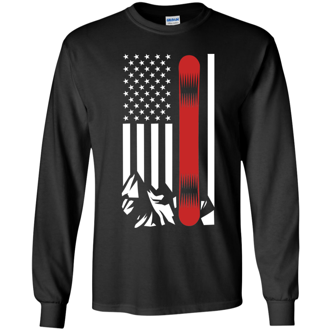 USA Snowboard Flag Thin Red Line G240B Youth LS T-Shirt - Powderaddicts
