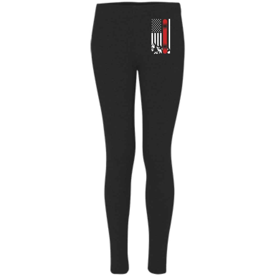 USA Snowboard Flag Thin Red Line Women's Embroidered Leggings - Powderaddicts