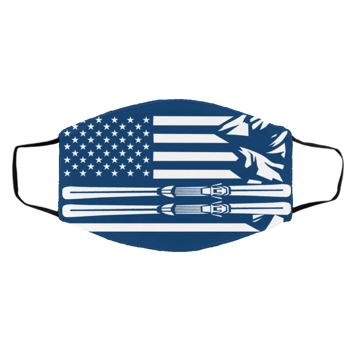 US Ski Flag All White Adult Face Mask - Powderaddicts