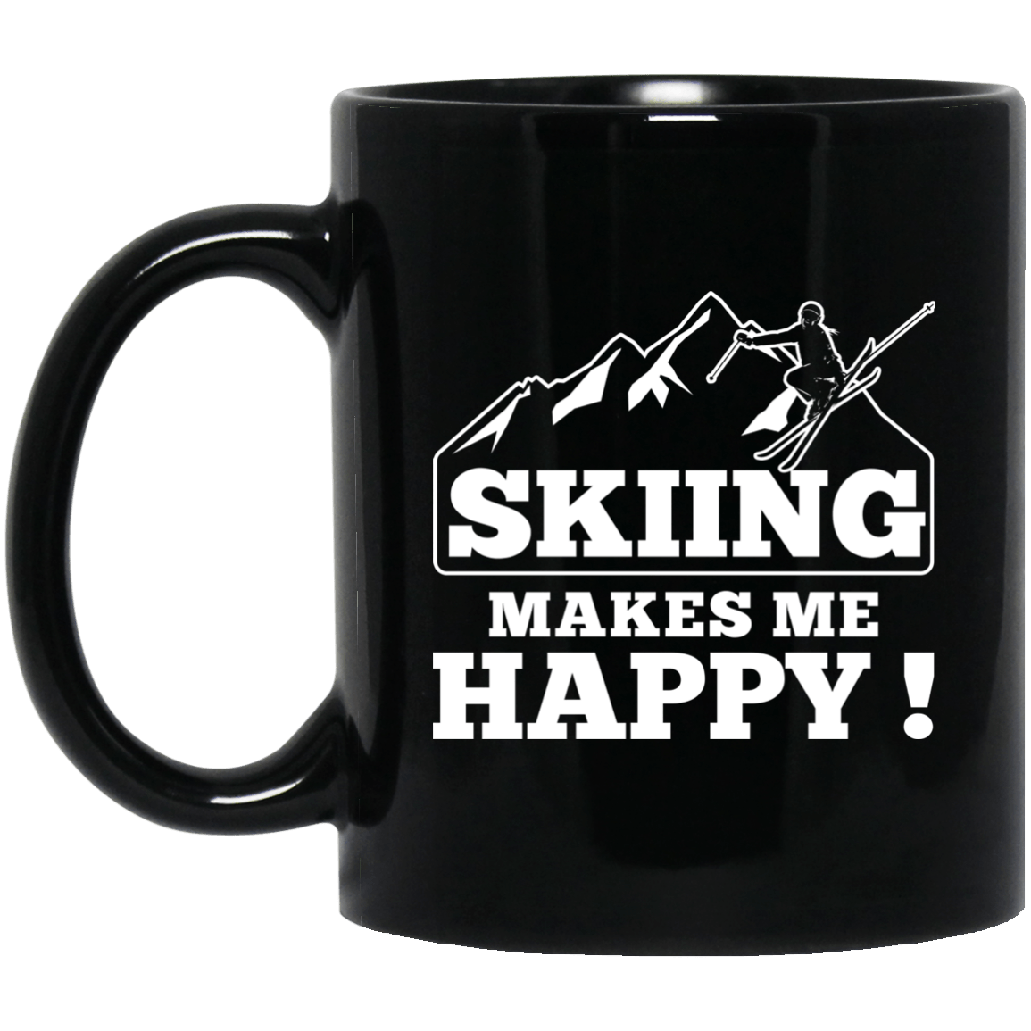 Skiing Makes Me Happy Black Mugs - Powderaddicts