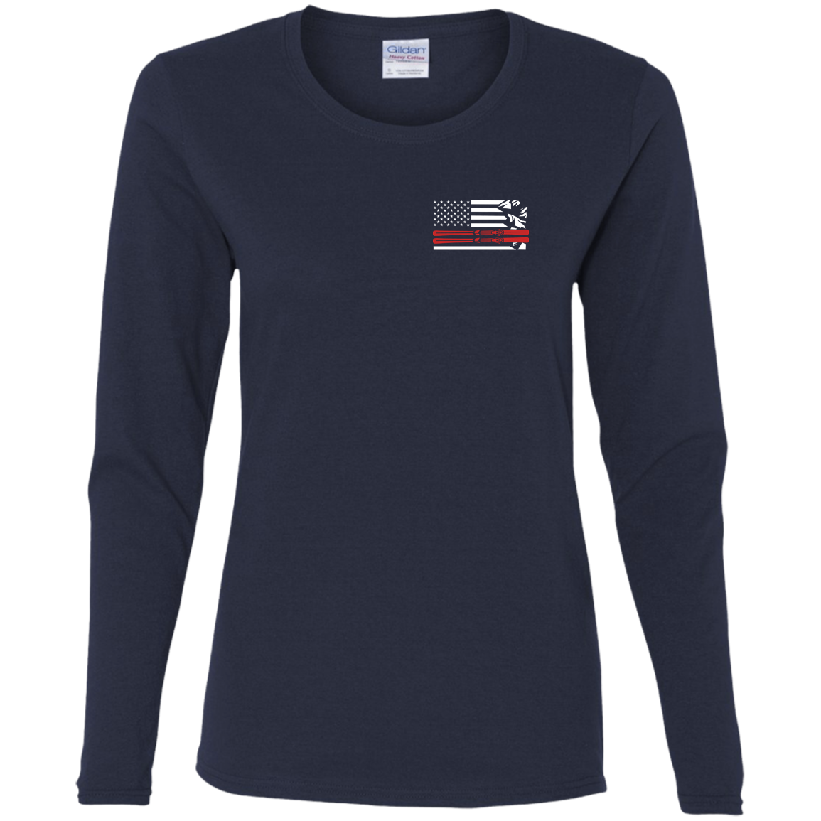 US Ski Flag Thin Red Line Ladies' Cotton Long Sleeve T-Shirt - Powderaddicts