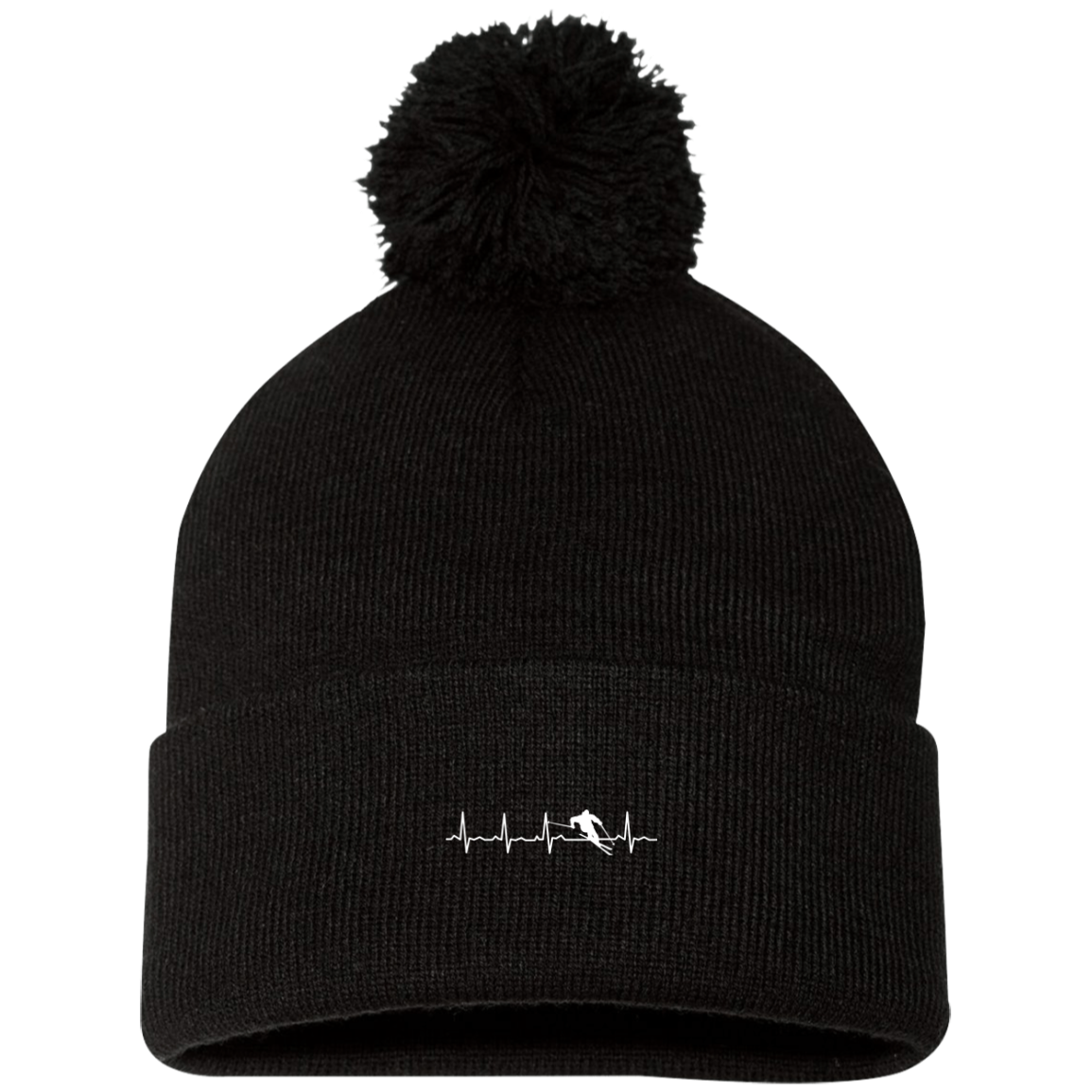 Ski is My Heartbeat Pom Pom Knit Cap - Powderaddicts