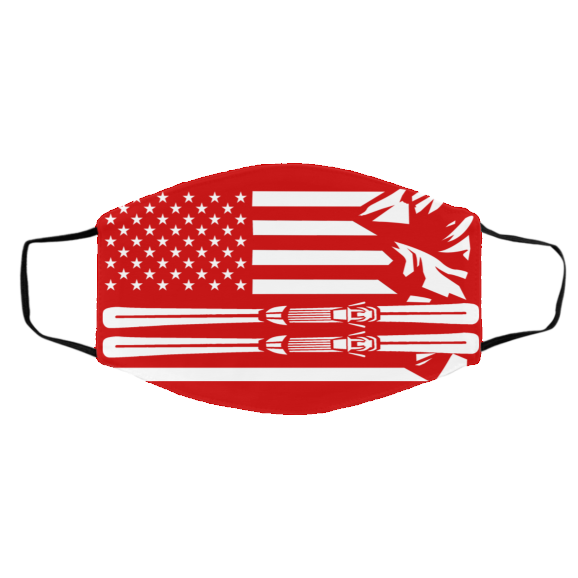 US Ski Flag All White Adult Face Mask - Powderaddicts