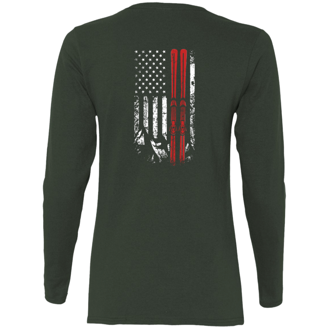 US Ski Flag Thin Red Line Ladies' Cotton Long Sleeve T-Shirt - Powderaddicts