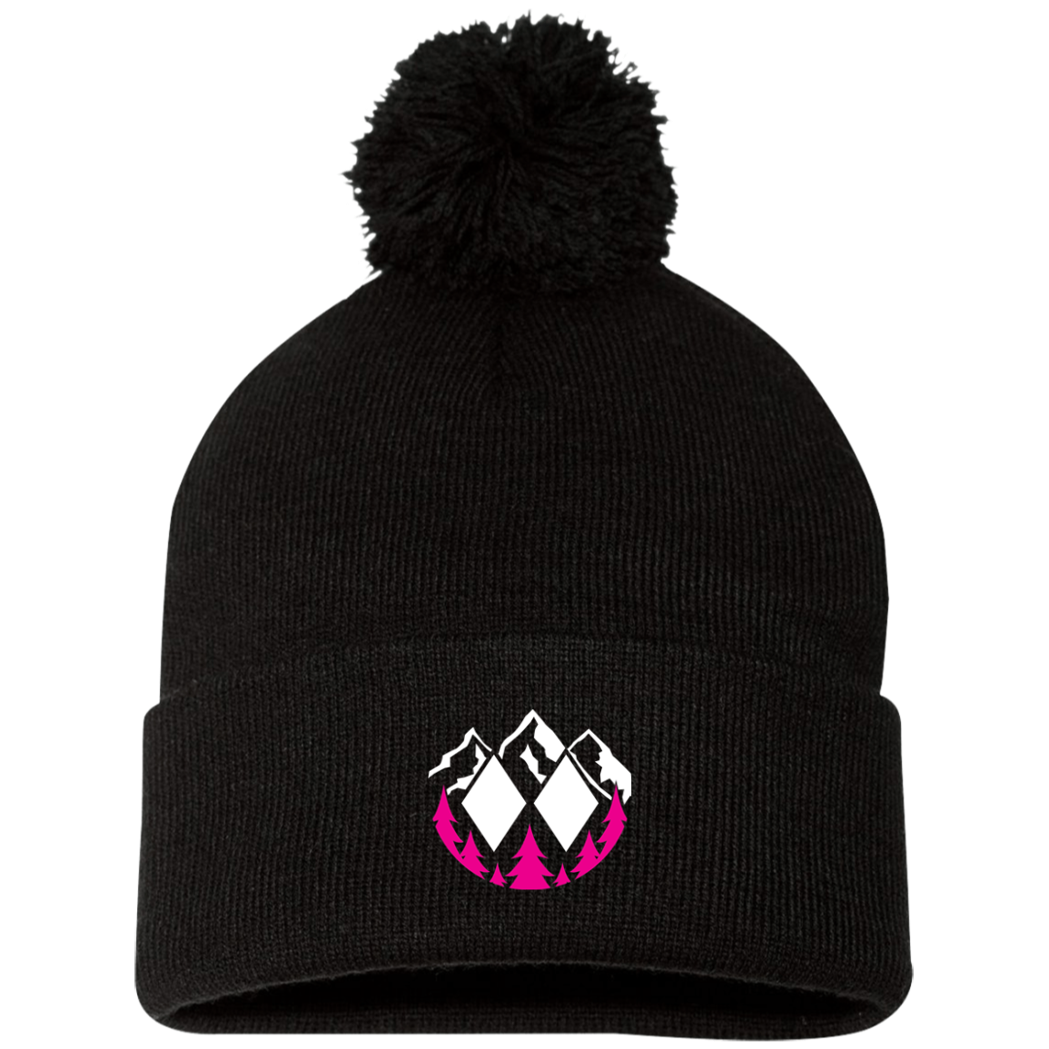 Black Diamonds Front Pom Pom Knit Cap - Powderaddicts